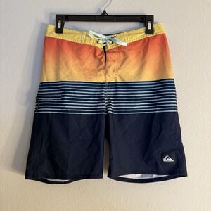 Quicksilver Board Short Mens 28 Red Gray Surf Swim Highline Division Stretch